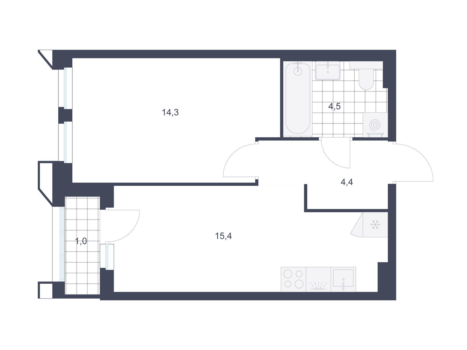 1-комнатная, 39.6 м², 5 этаж из 23, ЖК «Южные сады»