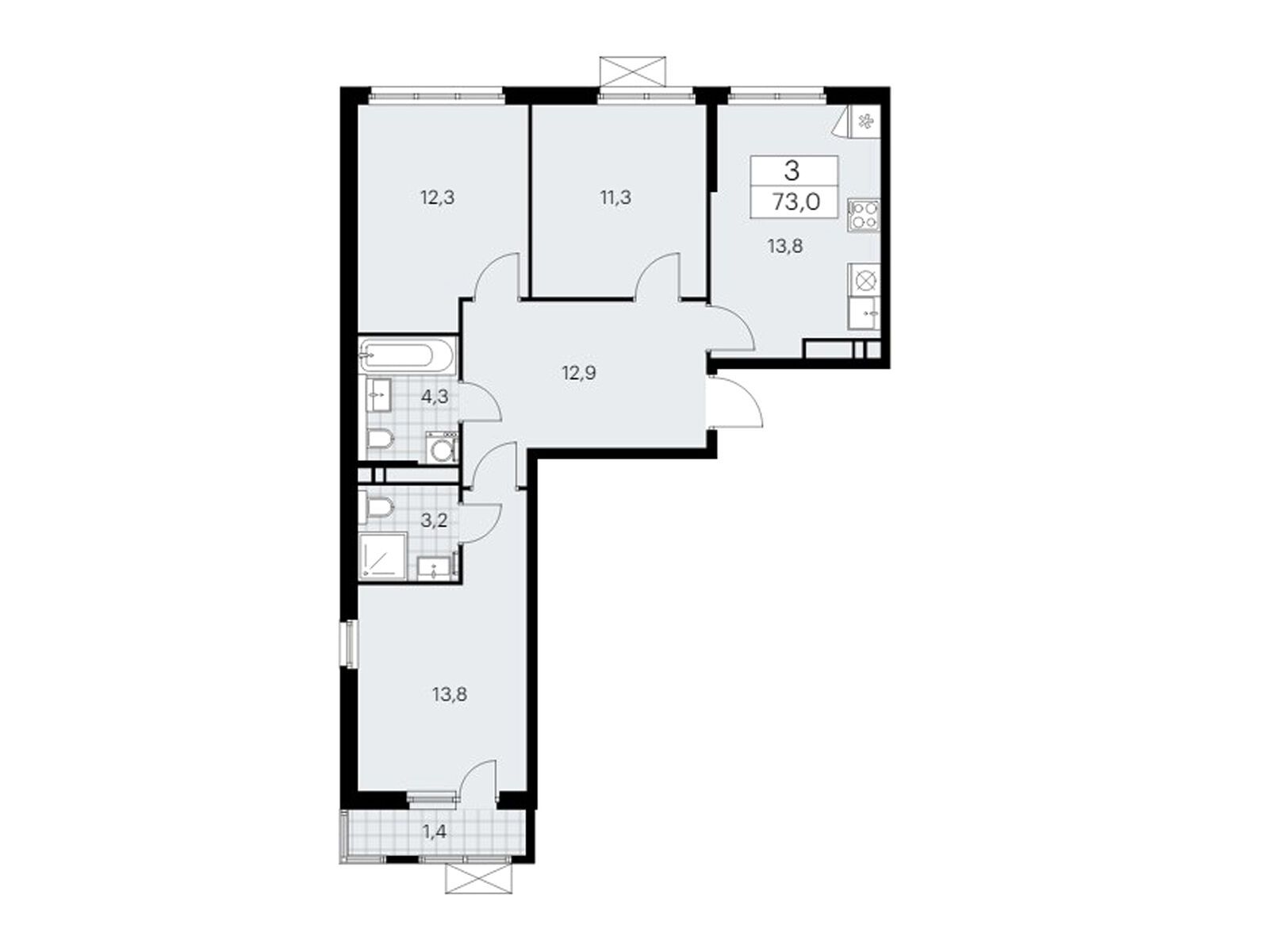 3-комнатная, 73 м2, ЖК «Прокшино» 3-комнатная, 73 м2, ЖК «Прокшино»
