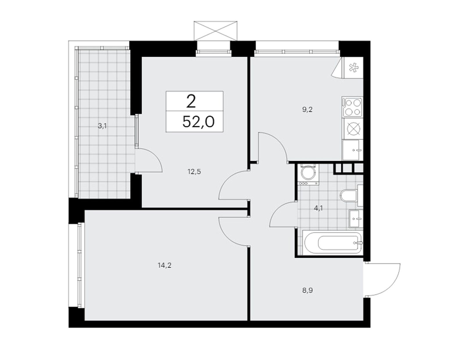 2-комнатная квартира, 51.8 кв.м, ЖК «Деснаречье»