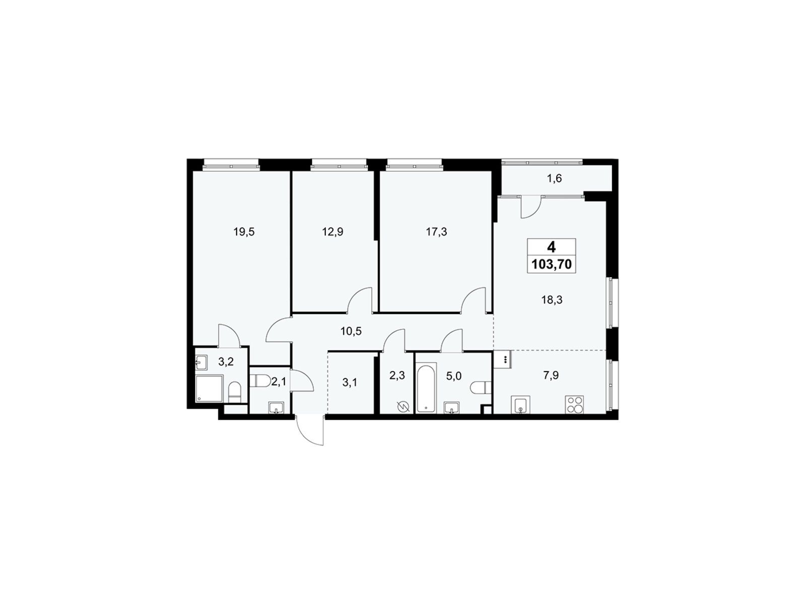 4-комнатная, 103.7 м2, «Дом на Зорге»