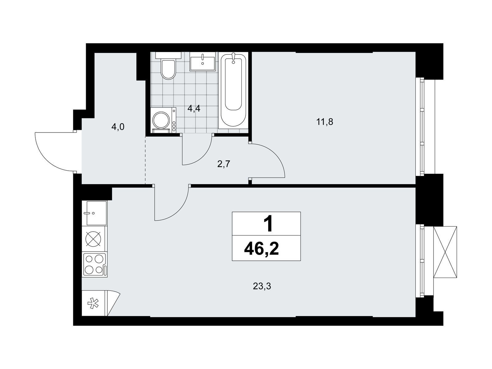 1-комнатная, 46.2 м2, ЖК «Прокшино» 1-комнатная, 46.2 м2, ЖК «Прокшино»