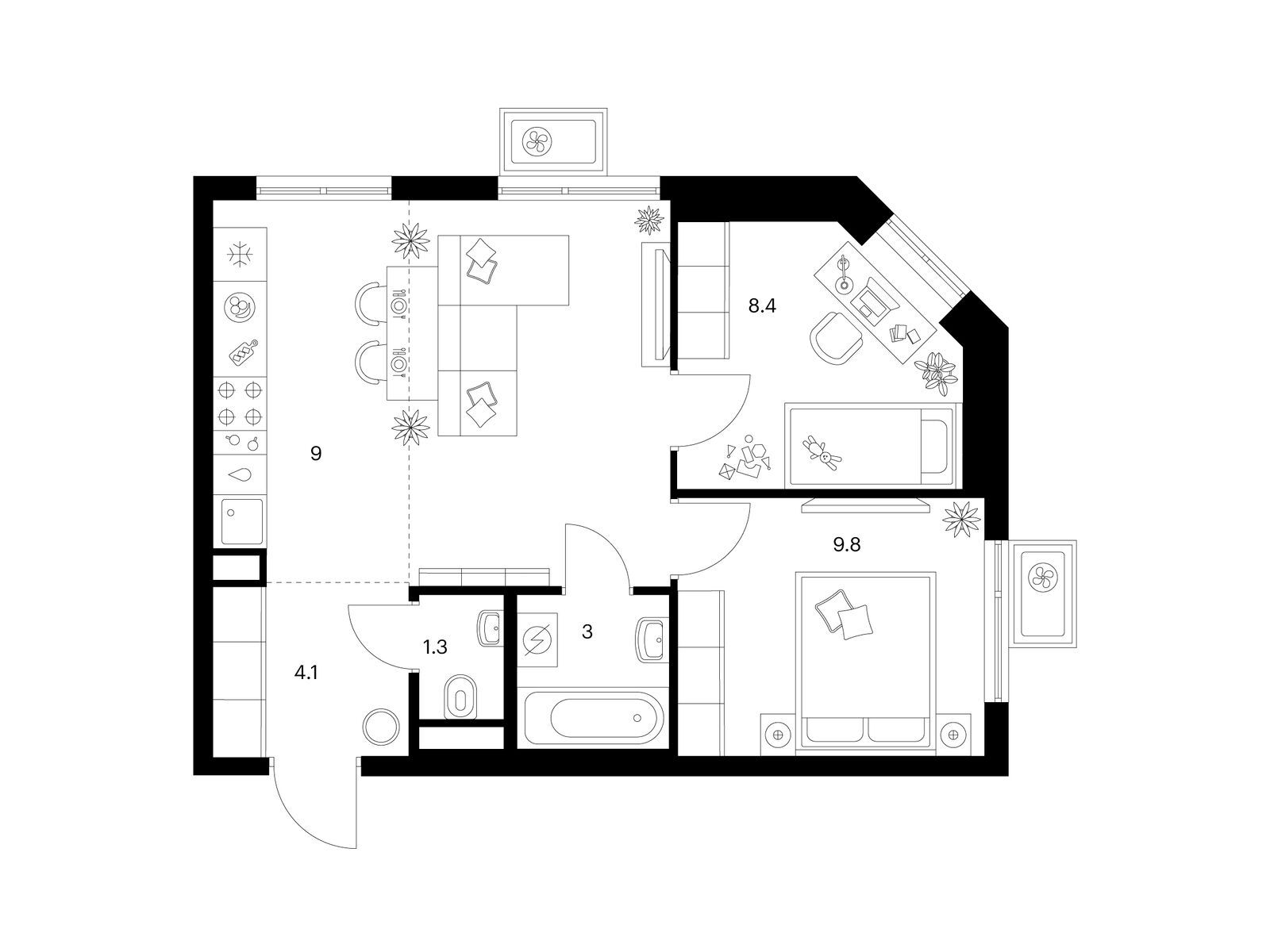 2-комнатная квартира, 48 кв.м, Кавказский бульвар 51 2-комнатная квартира, 48 кв.м, Кавказский бульвар 51