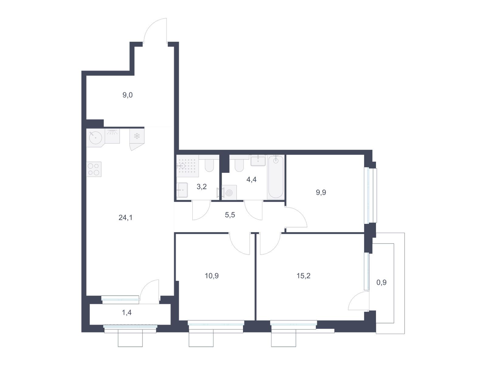 3-комнатная квартира, 84.5 кв.м, ЖК «Южные сады»