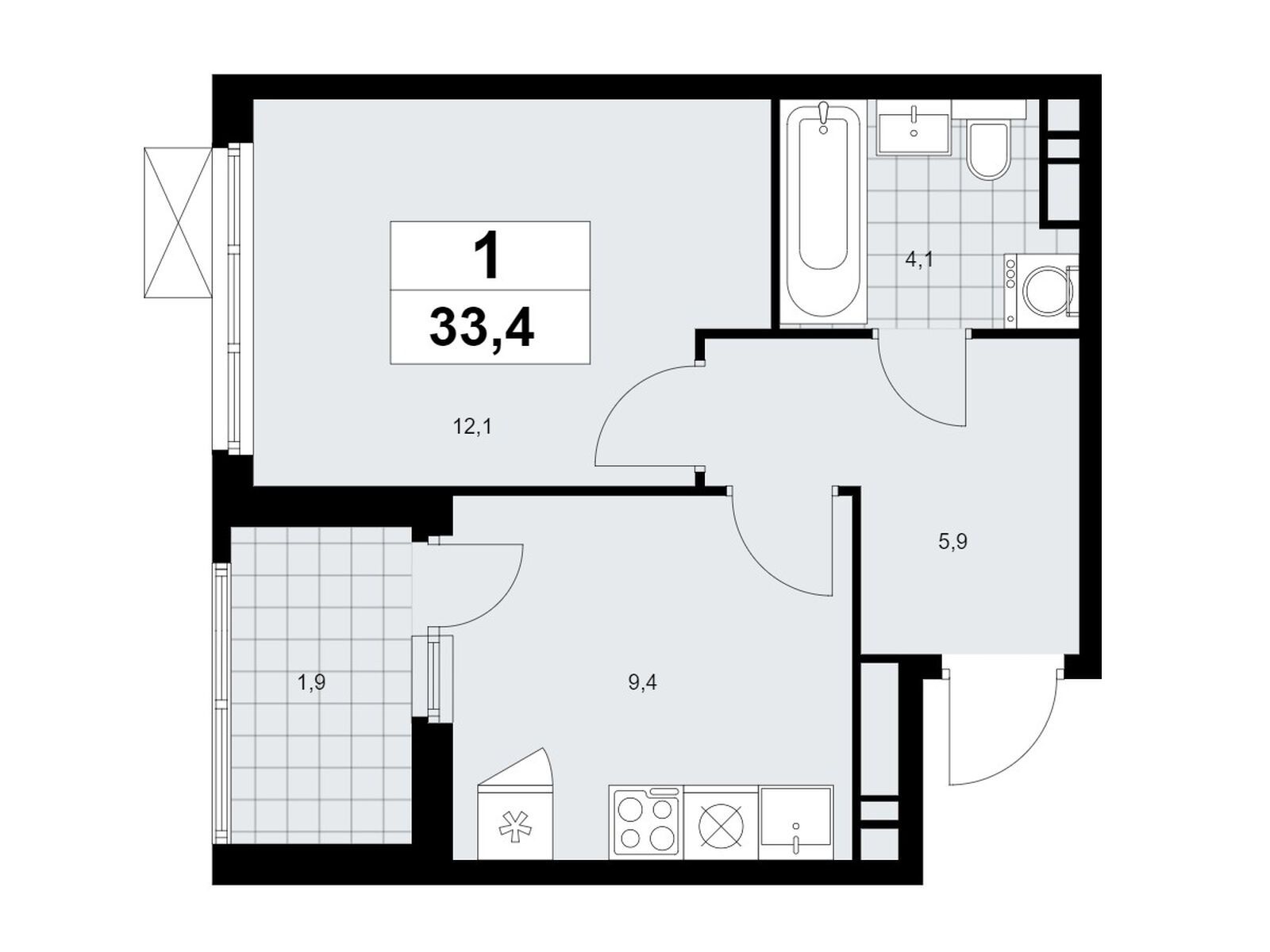 1-комнатная, 33.4 м2, ЖК «Скандинавия» 1-комнатная, 33.4 м2, ЖК «Скандинавия»