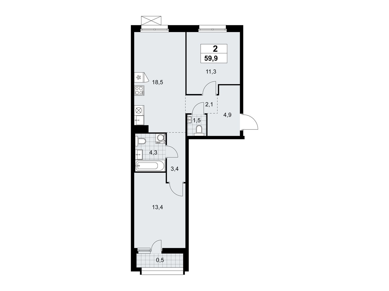 2-комнатная, 59.9 м2, ЖК «Прокшино» 2-комнатная, 59.9 м2, ЖК «Прокшино»