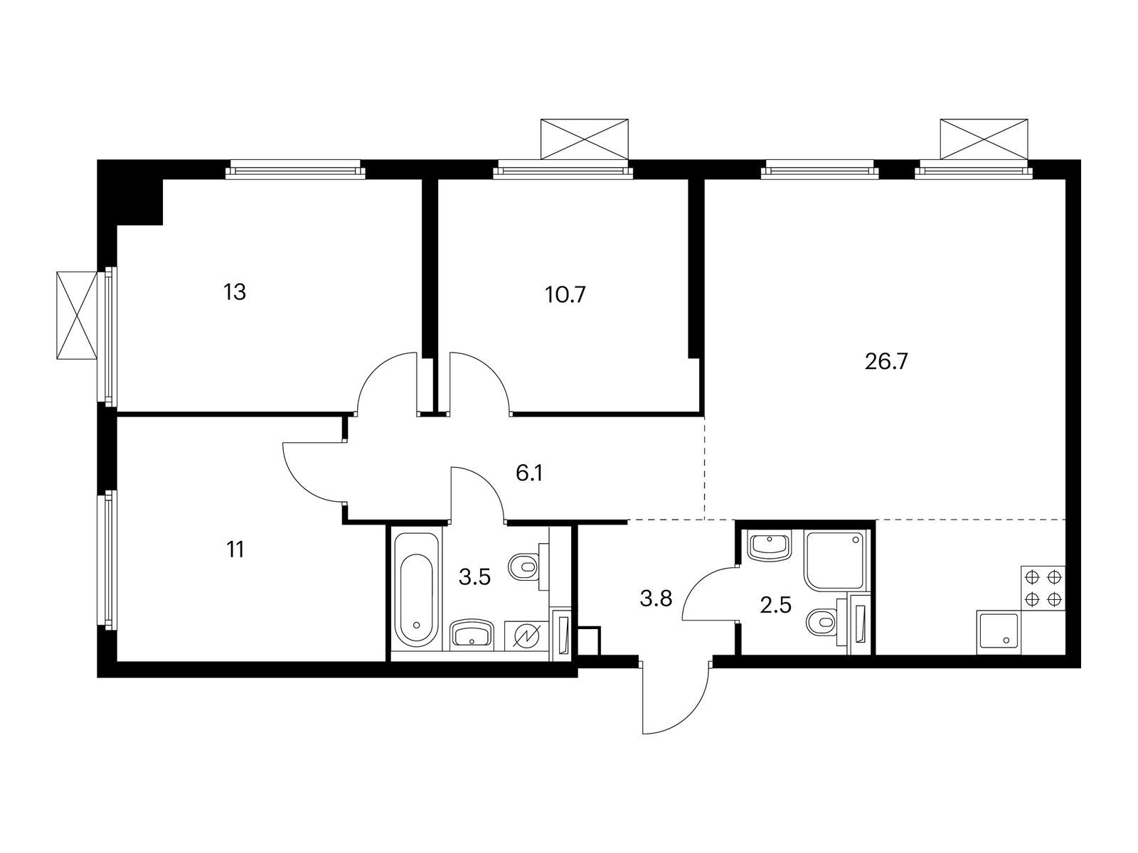 3-комнатная квартира, 77.3 кв.м, Академика Павлова
