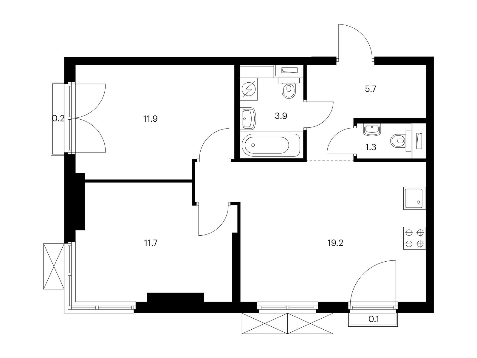 2-комнатная квартира, 54 кв.м, Руставели 14