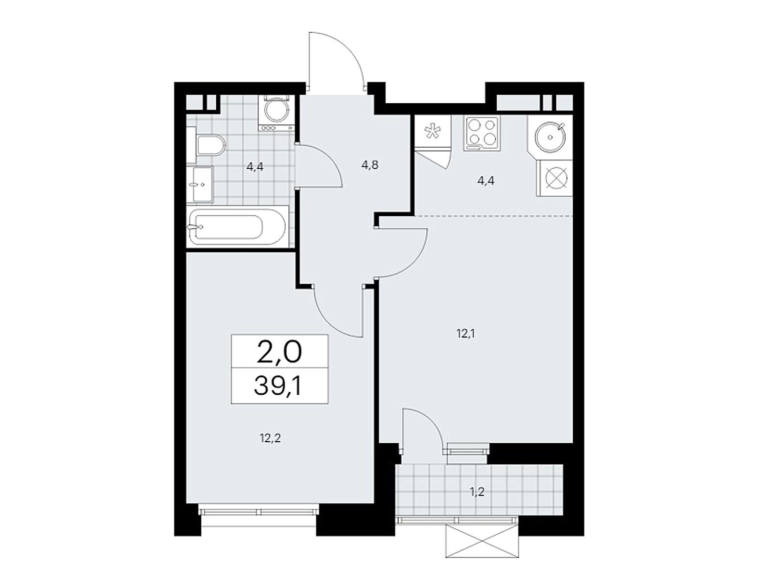 2-комнатная квартира, 39.1 кв.м, ЖК «Бунинские Кварталы» 2-комнатная квартира, 39.1 кв.м, ЖК «Бунинские Кварталы»