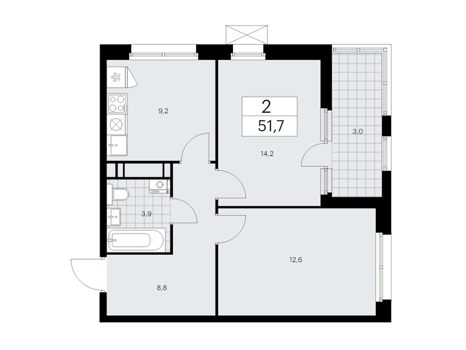 2-комнатная квартира, 51.7 кв.м, Жилой район "Скандинавия"