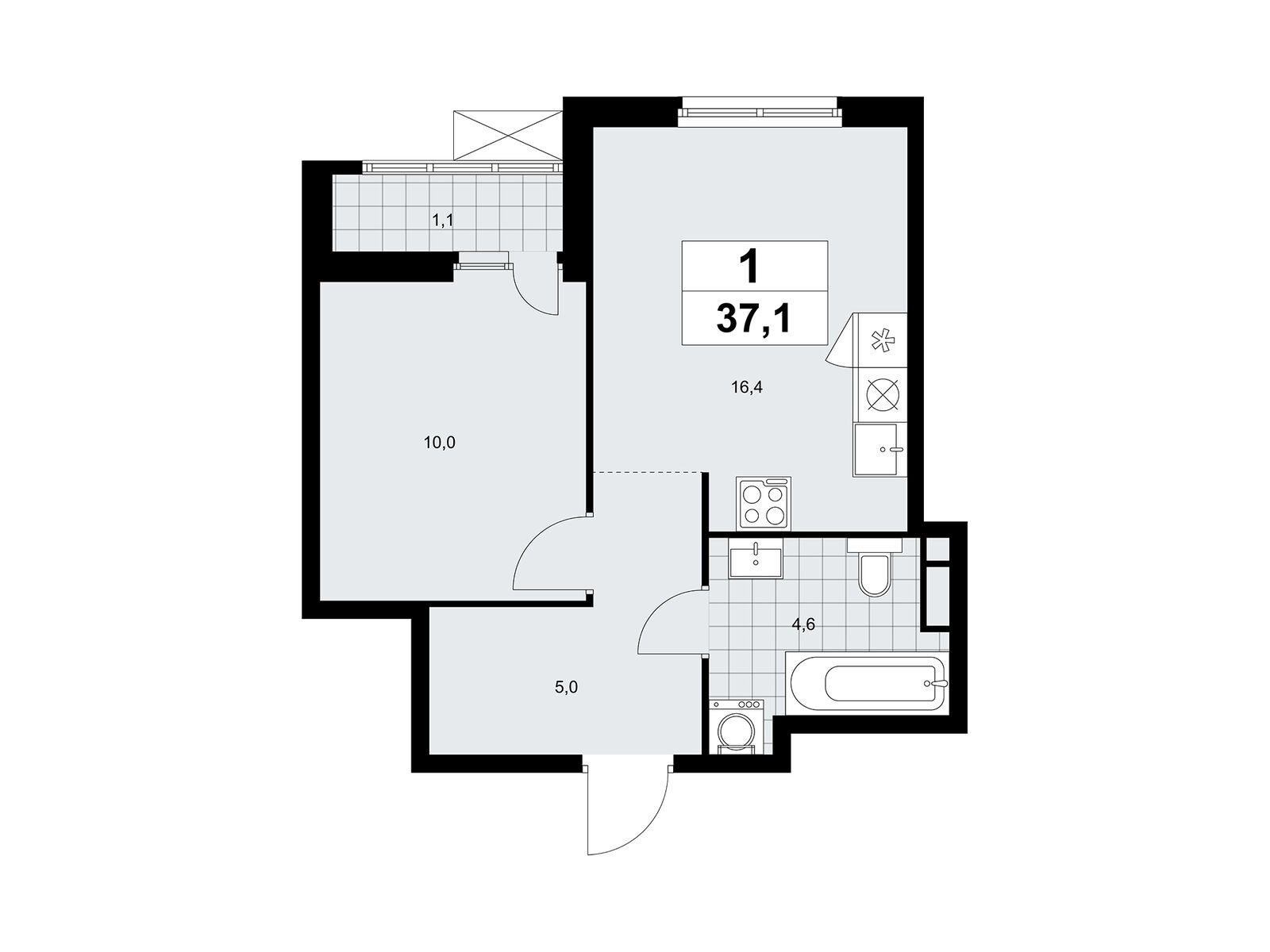 1-комнатная, 37.1 м2, ЖК «Южные сады» 1-комнатная, 37.1 м2, ЖК «Южные сады»