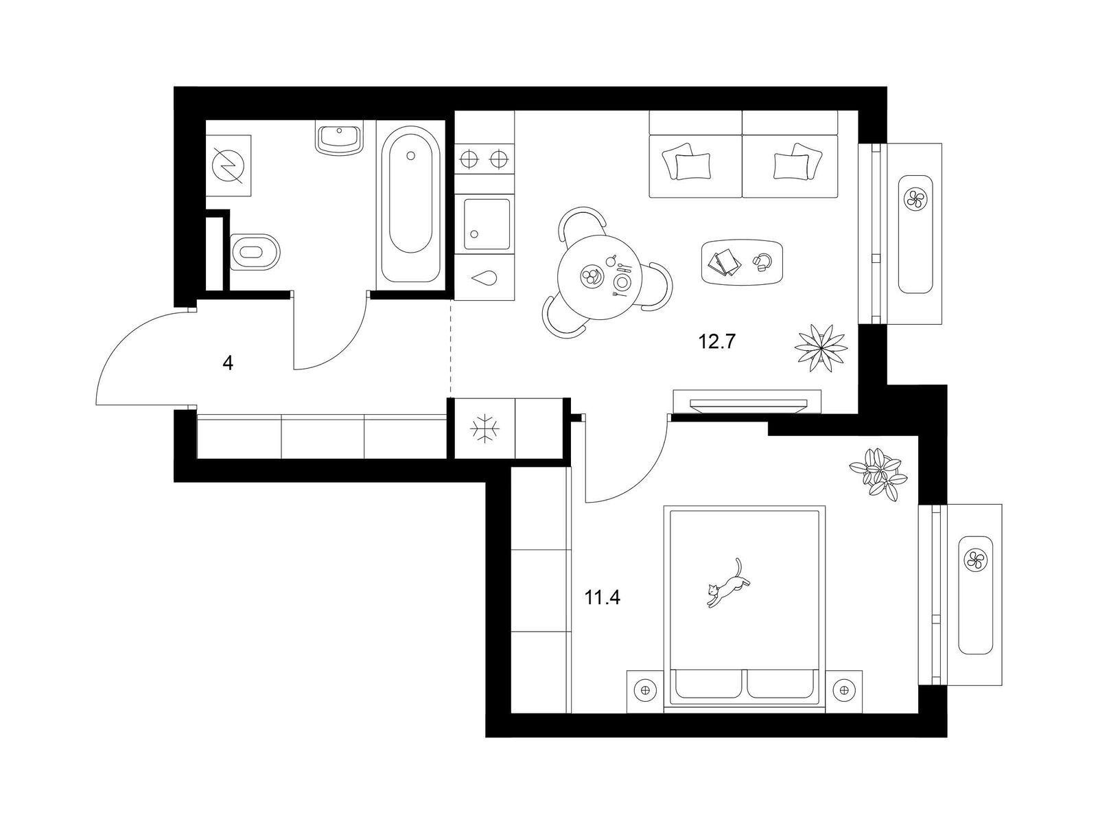 1-комнатная квартира, 32 кв.м, Середневский лес