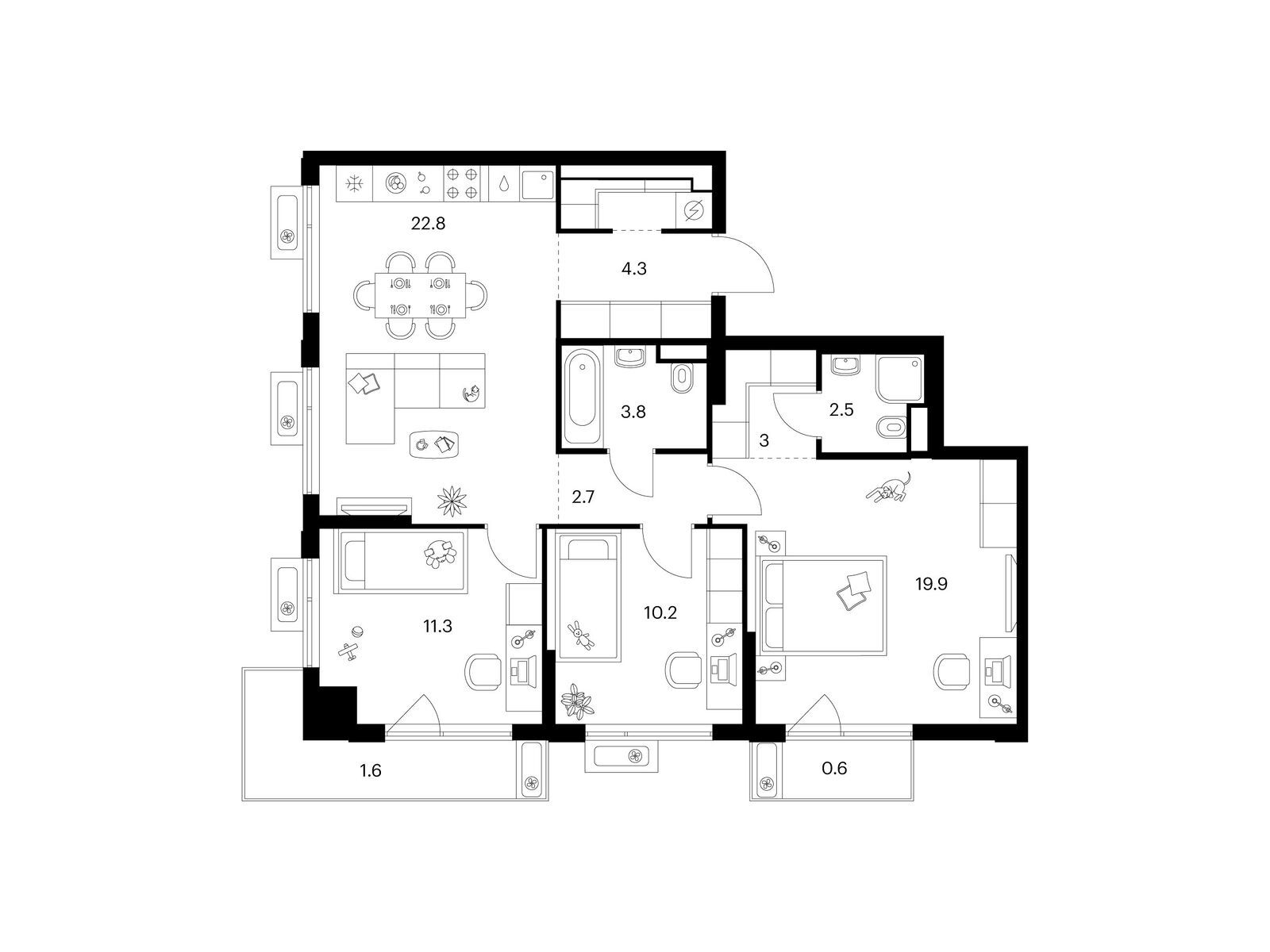 3-комнатная квартира, 84.6 кв.м, Алтуфьевское 53