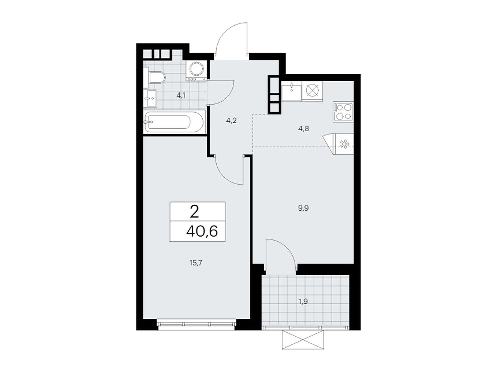 2-комнатная квартира, 40.6 кв.м, ЖК «Бунинские Кварталы» 2-комнатная квартира, 40.6 кв.м, ЖК «Бунинские Кварталы»