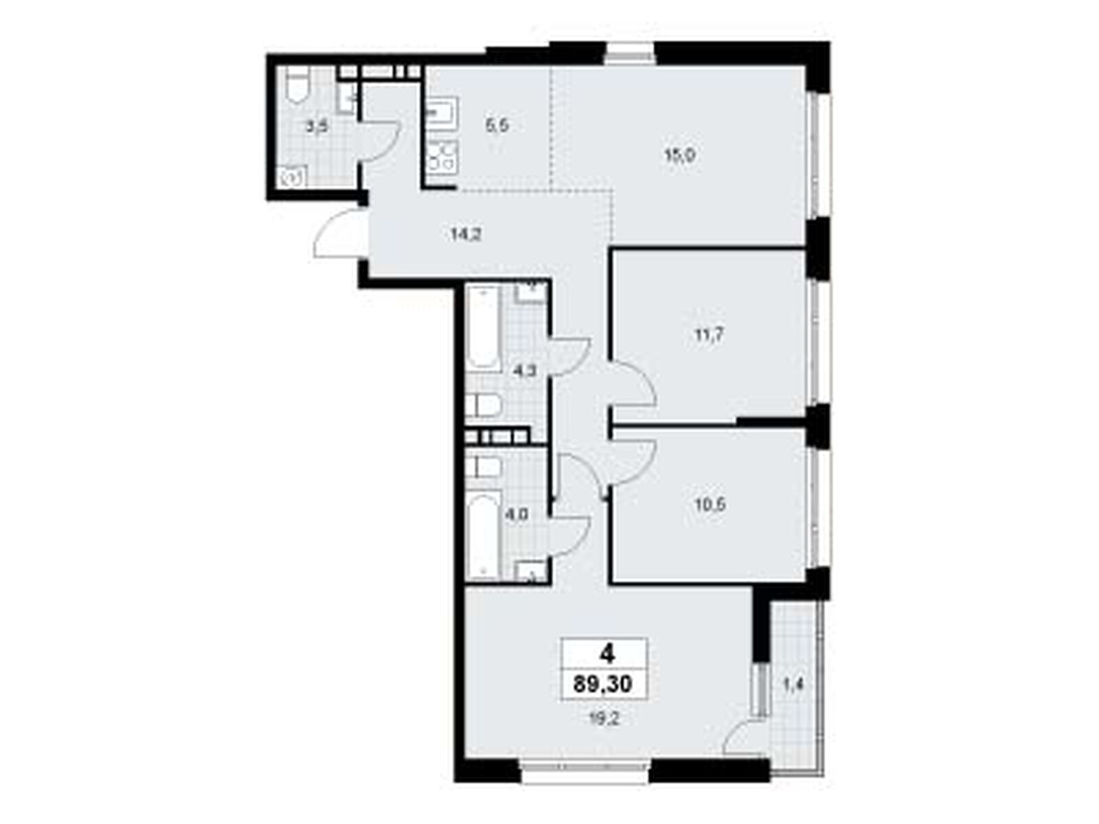 4-комнатная квартира, 89.3 кв.м, ЖК «Родные кварталы» 4-комнатная квартира, 89.3 кв.м, ЖК «Родные кварталы»