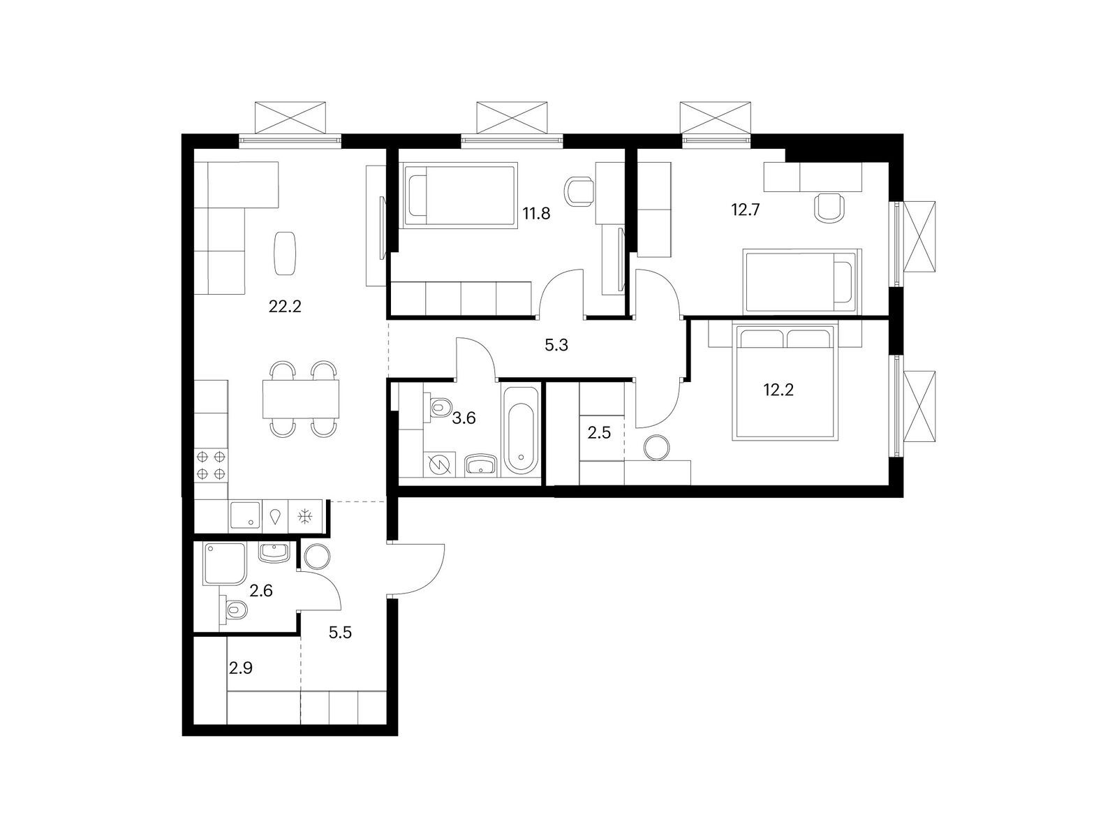 3-комнатная квартира, 81.3 кв.м, Яуза парк