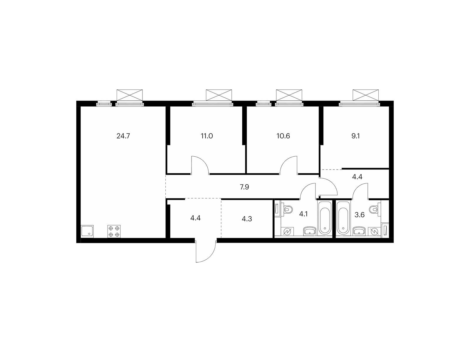 3-комнатная квартира, 84.1 кв.м, Митинский лес