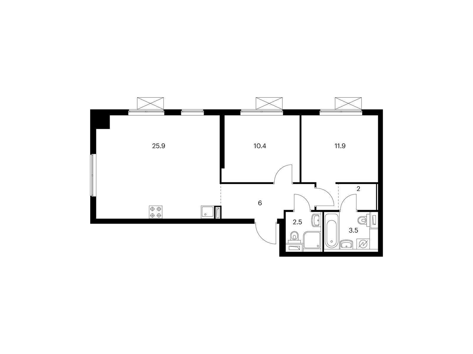 2-комнатная квартира, 62.2 кв.м, Большая Очаковская 2