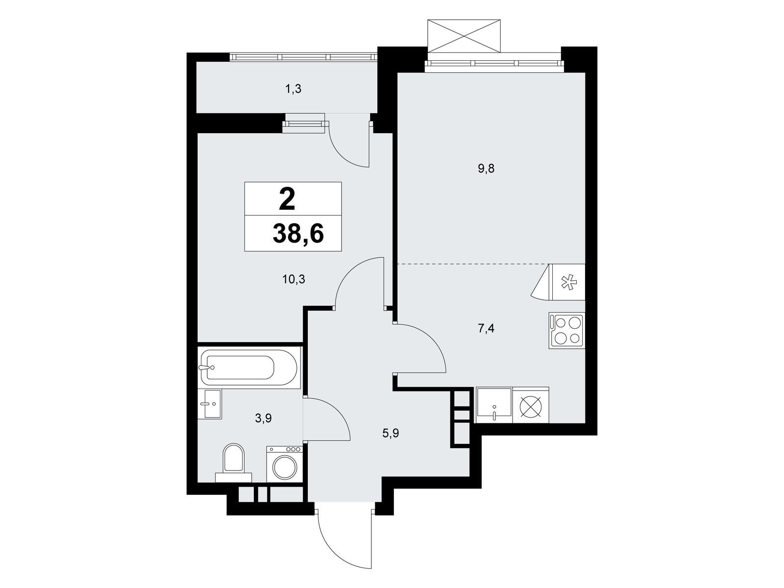 2-комнатная, 38.6 м2, ЖК «Бунинские Кварталы»