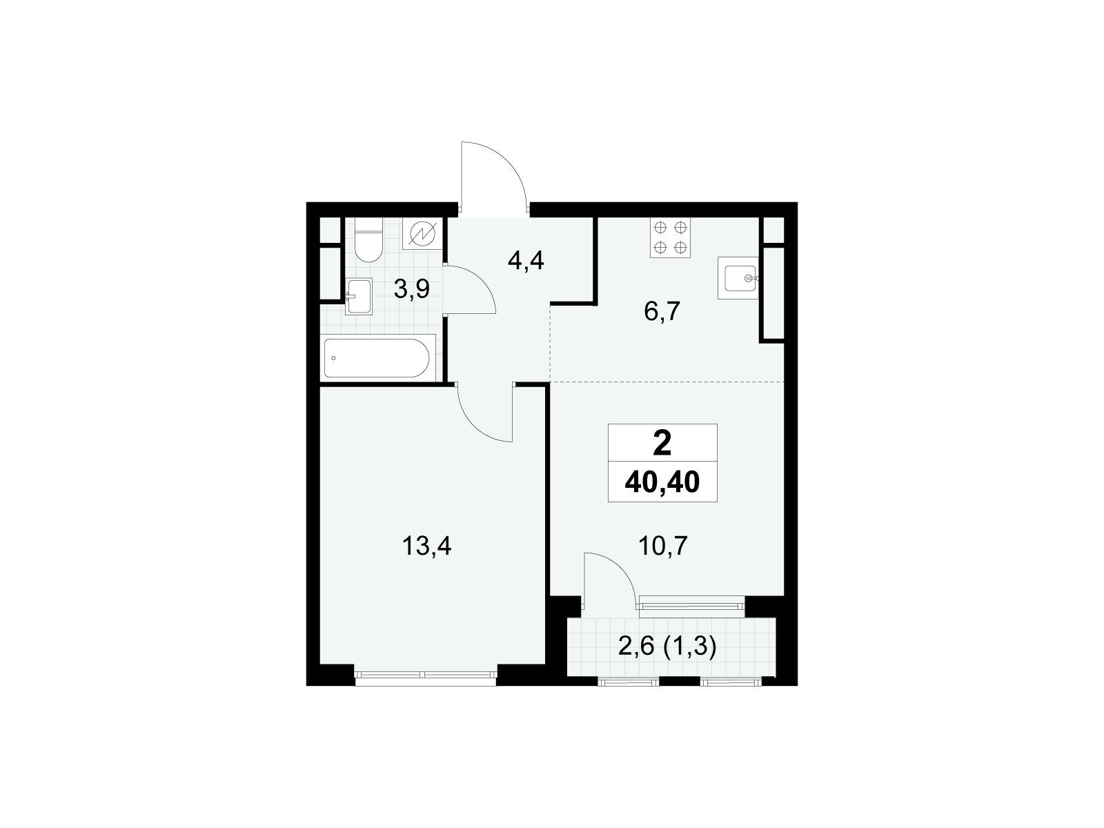 2-комнатная, 40.4 м2, ЖК «Южные сады» 2-комнатная, 40.4 м2, ЖК «Южные сады»