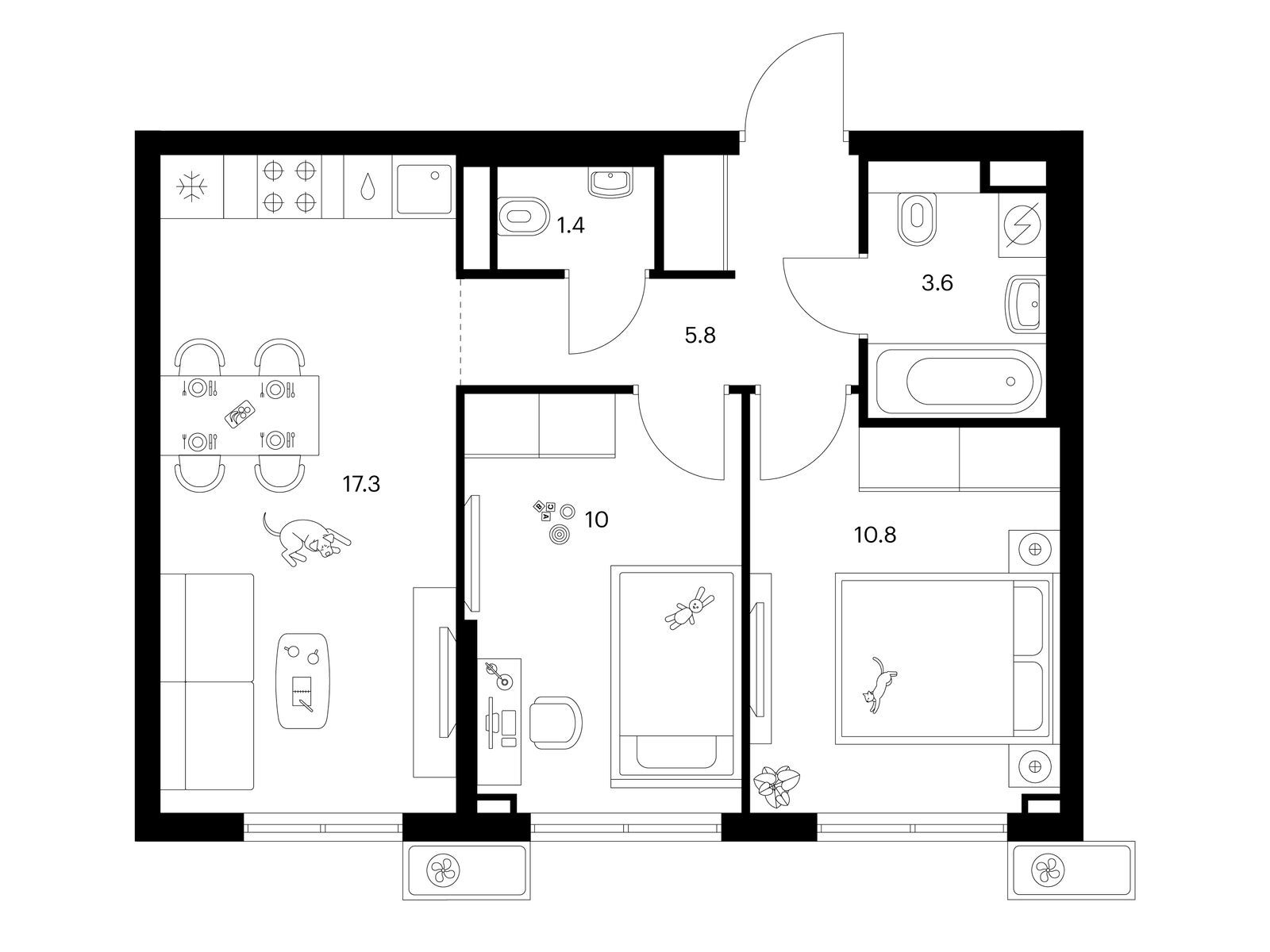 2-комнатная квартира, 48.9 кв.м, Яуза парк