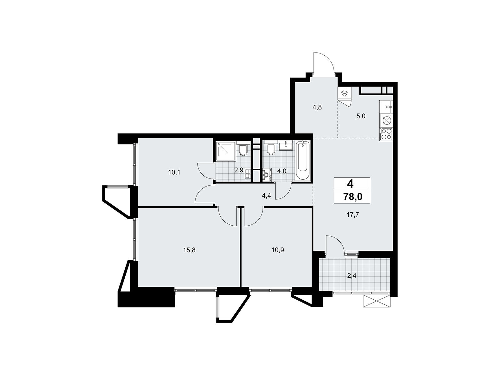 4-комнатная квартира, 78 кв.м, ЖК «Прокшино» 4-комнатная квартира, 78 кв.м, ЖК «Прокшино»
