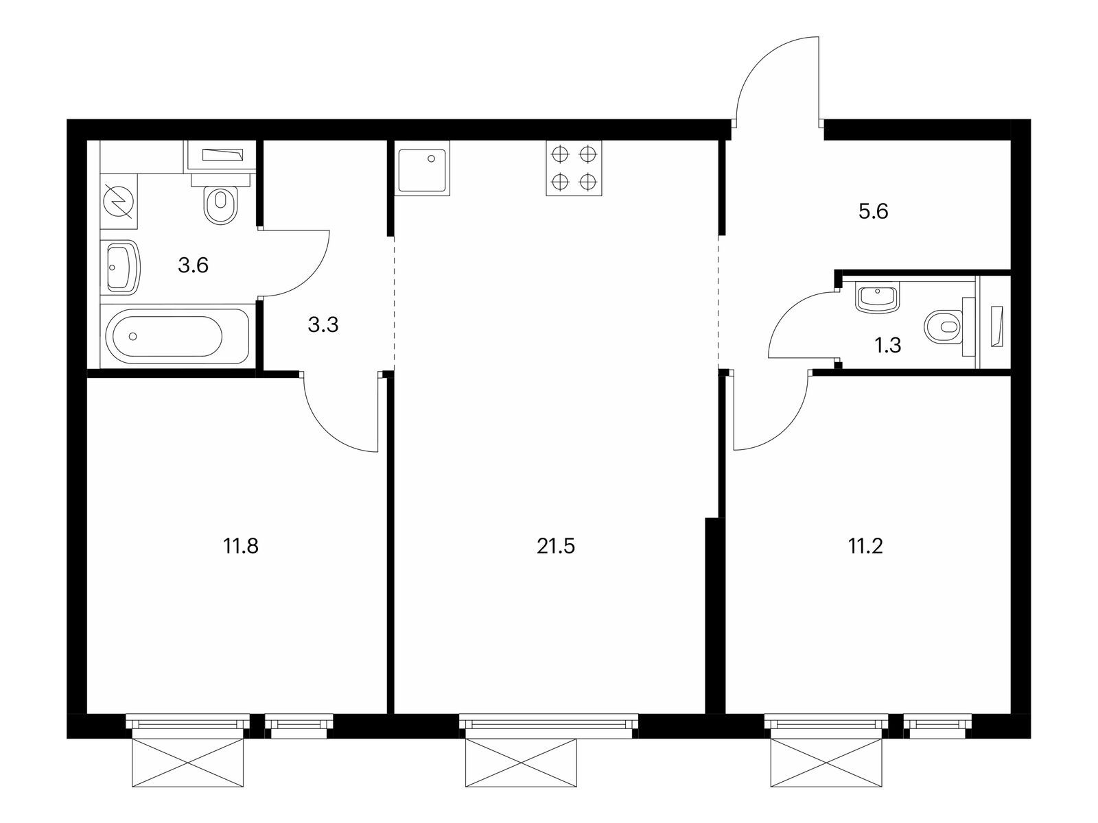 2-комнатная квартира, 58.3 кв.м, Митинский лес