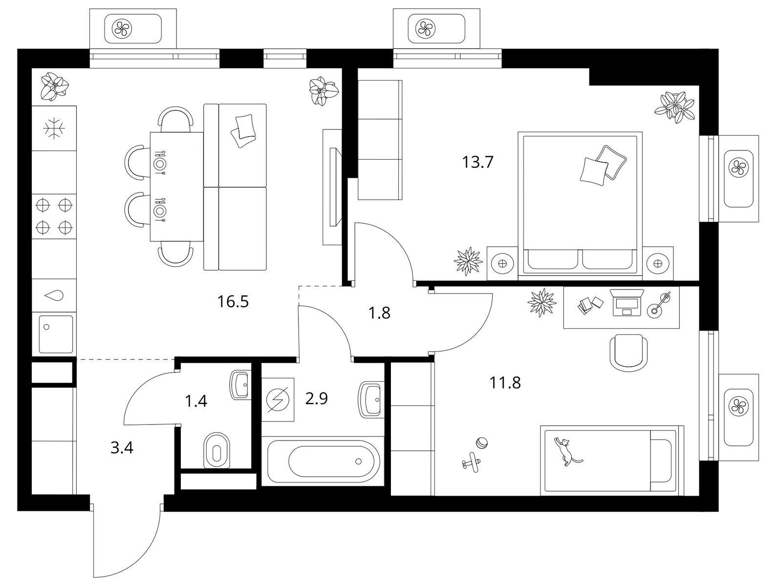 2-комнатная квартира, 51.5 кв.м, Ярославский квартал