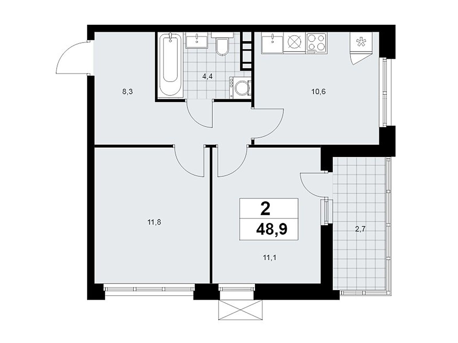 2-комнатная квартира, 48.9 кв.м, ЖК «Скандинавия»