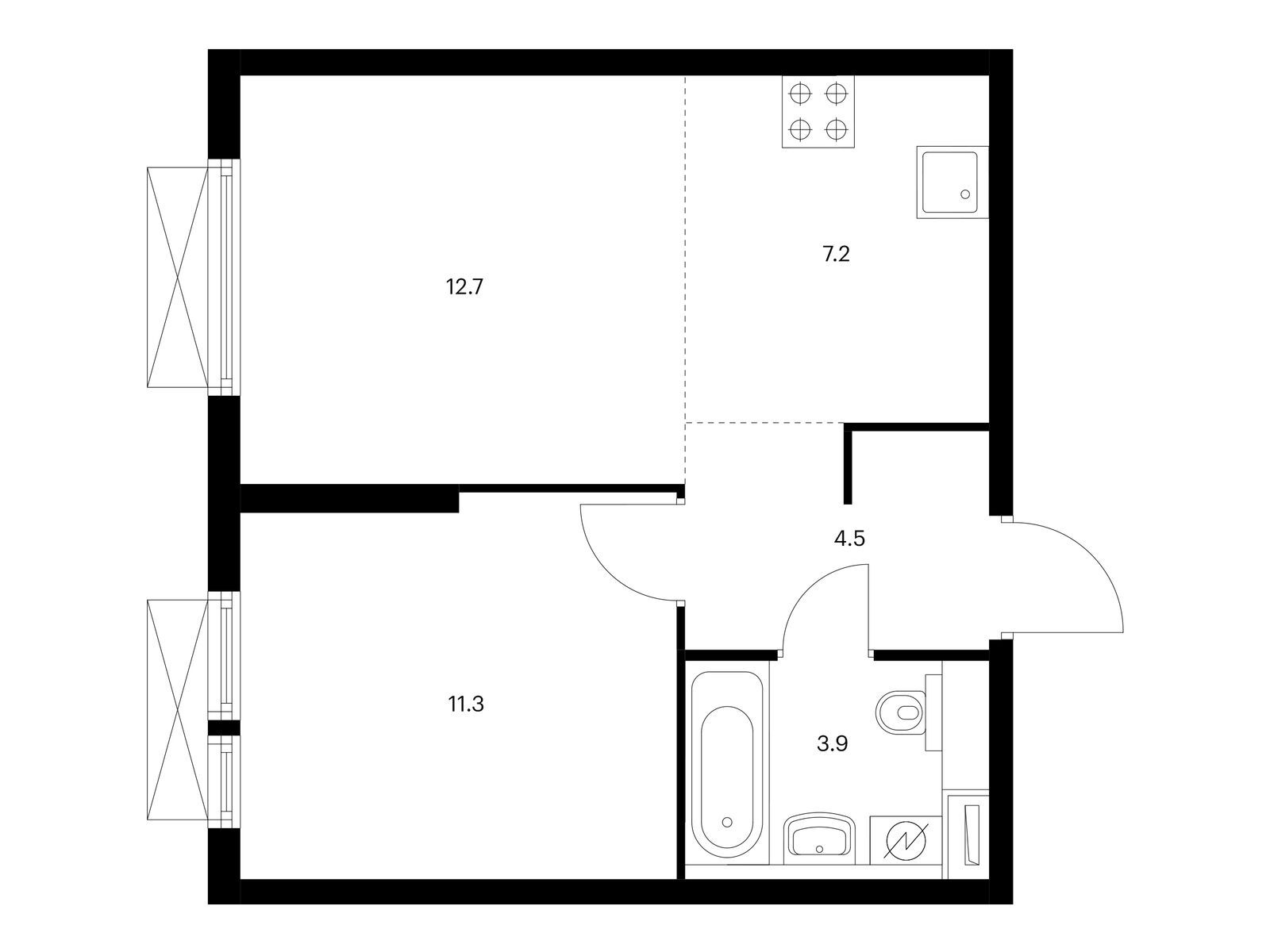 1-комнатная квартира, 39.6 кв.м, Кольская 8