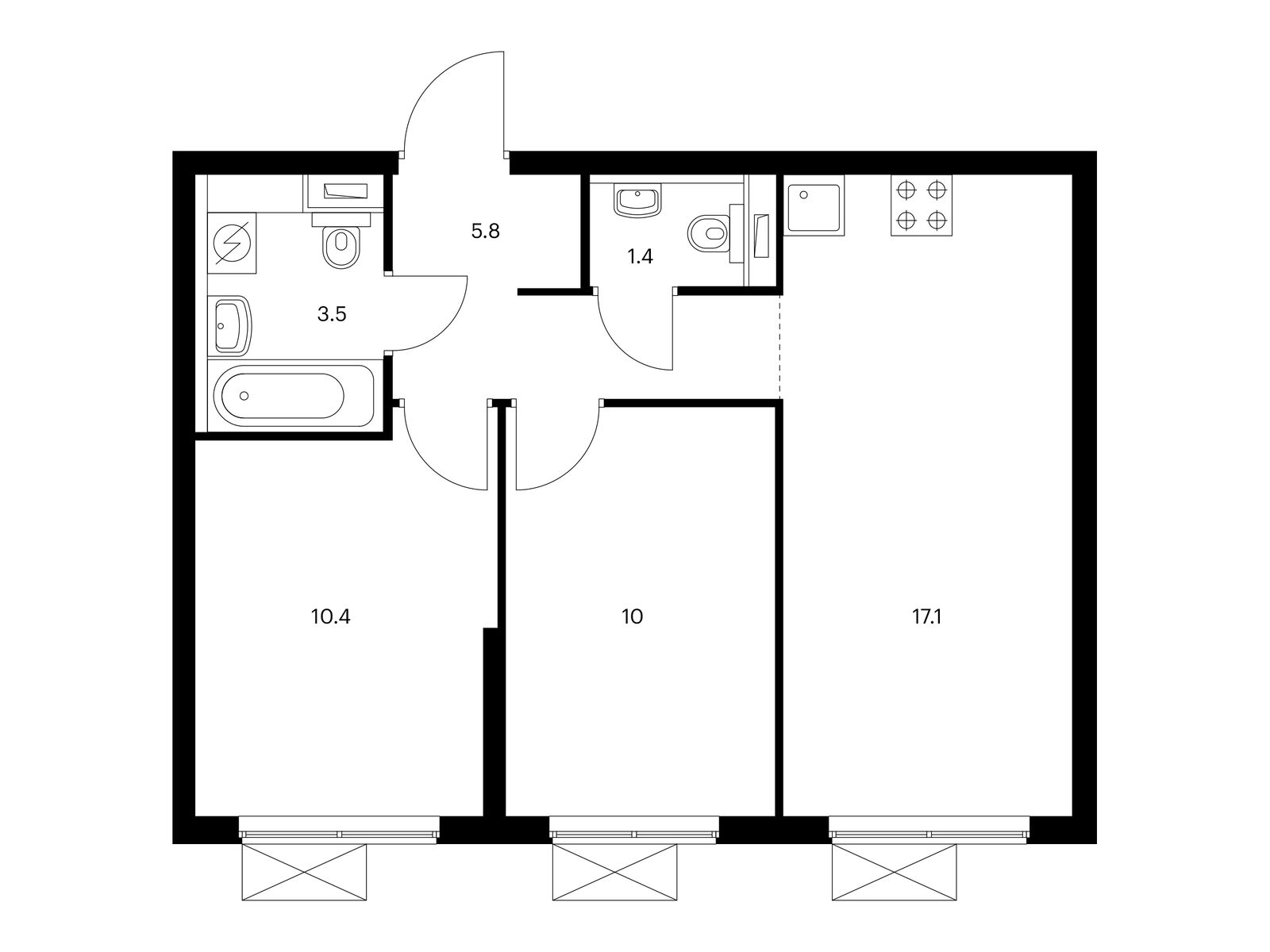 2-комнатная квартира, 48.2 кв.м, Большая Очаковская 2