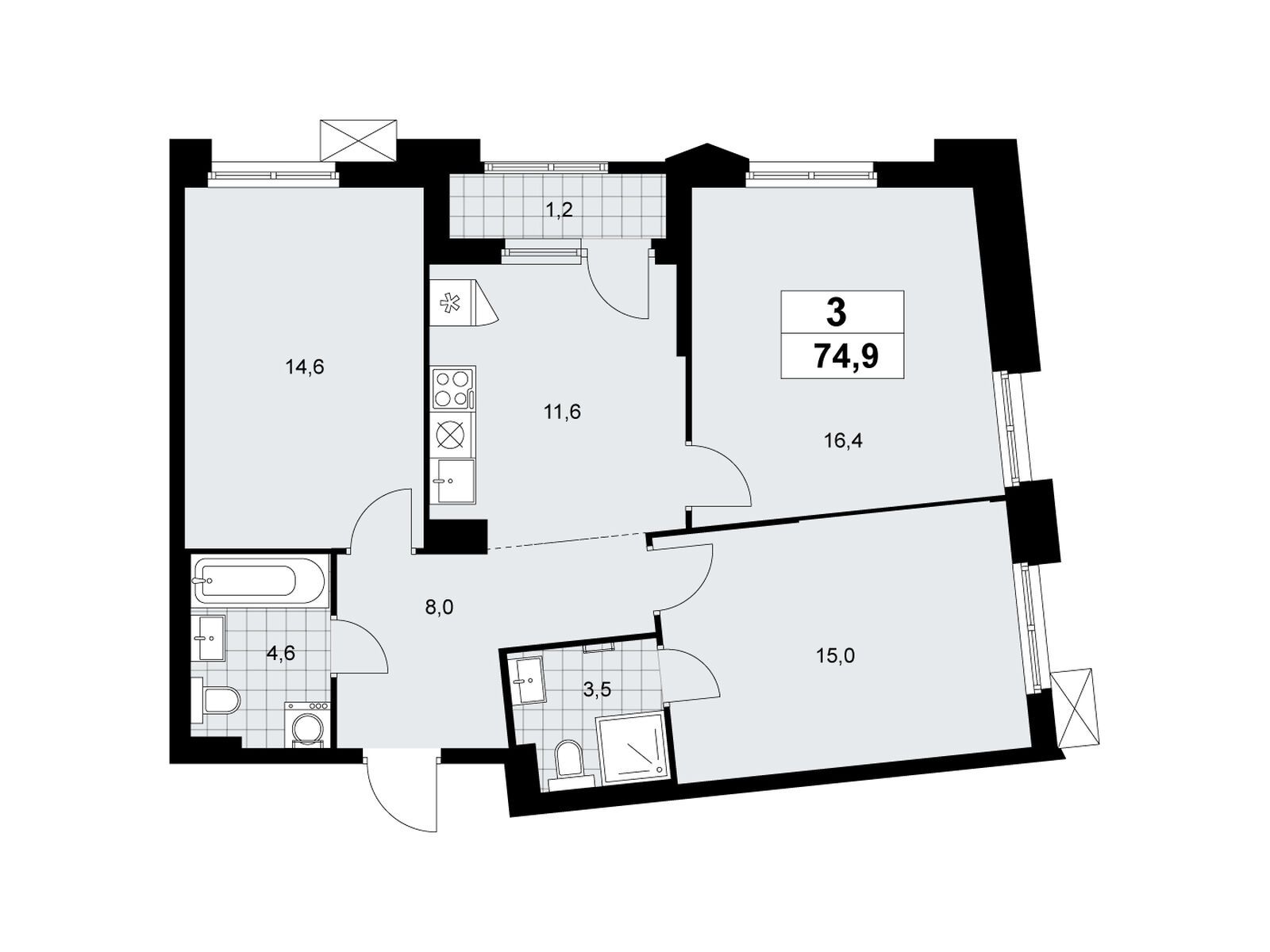 3-комнатная квартира, 74.9 кв.м, ЖК «Деснаречье» 3-комнатная квартира, 74.9 кв.м, ЖК «Деснаречье»
