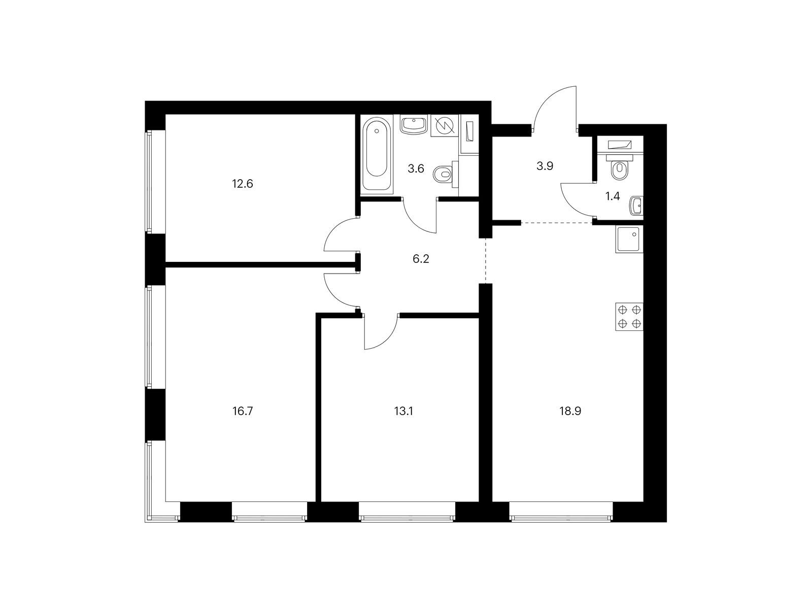 3-комнатная квартира, 76.4 кв.м, Полар