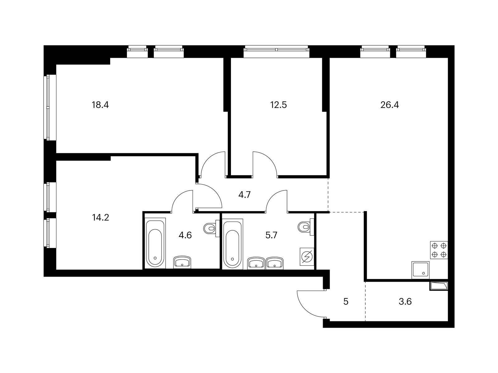 3-комнатная квартира, 95.1 кв.м, Кронштадтский 9