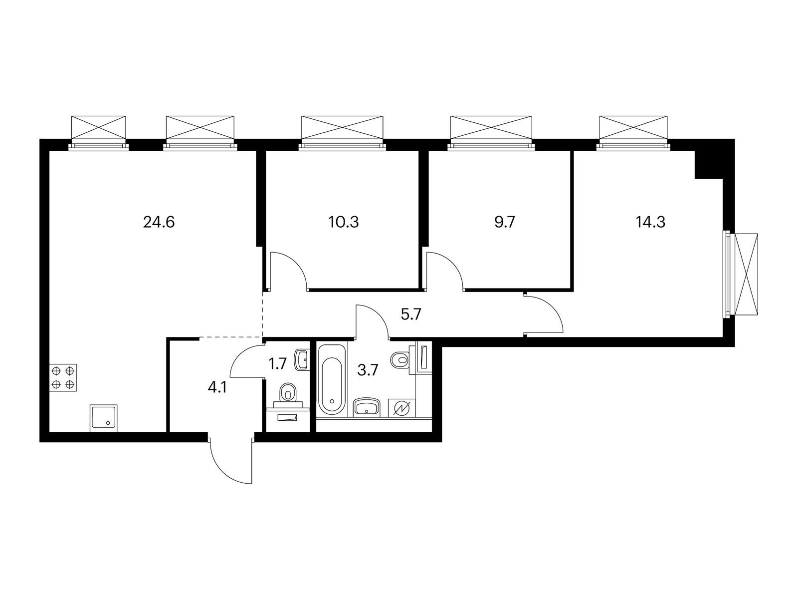 3-комнатная квартира, 74.1 кв.м, Кольская 8