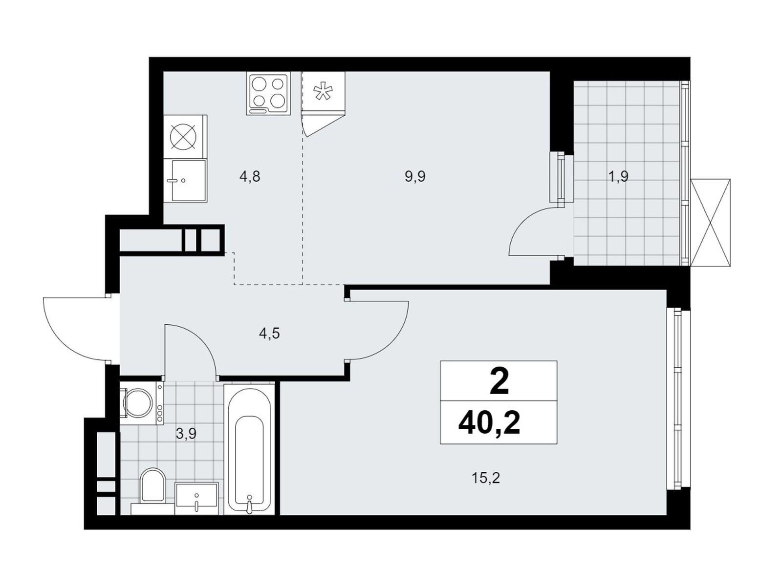 2-комнатная, 40.2 м2, ЖК «Скандинавия»