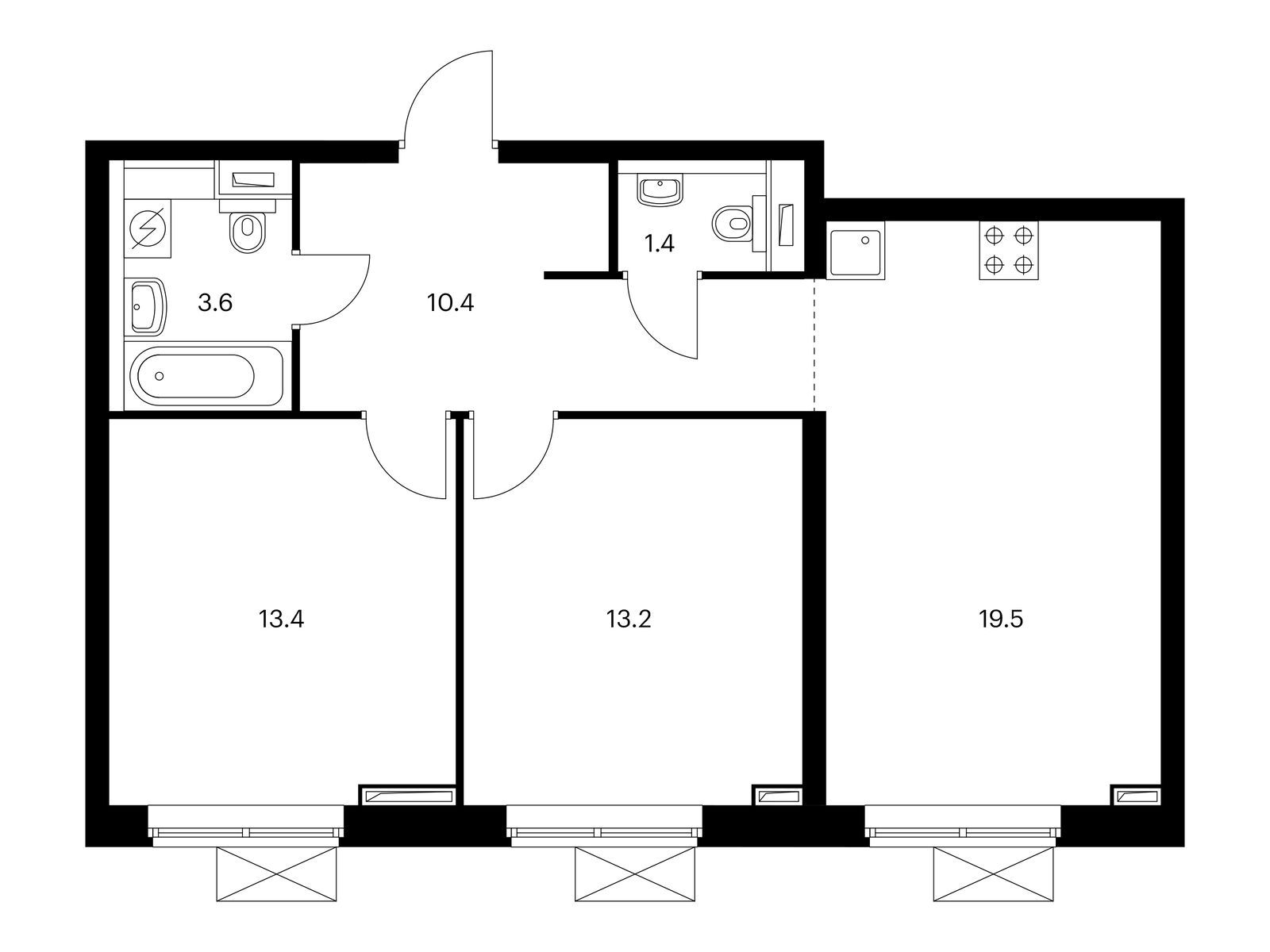 2-комнатная квартира, 61.5 кв.м, Полярная 25