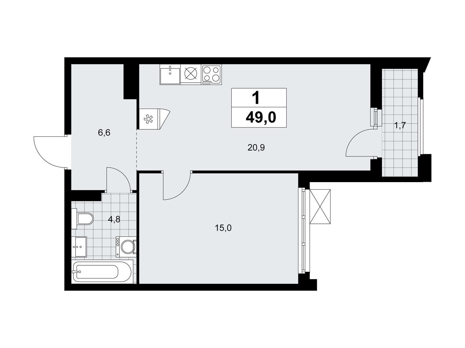 1-комнатная, 49 м2, ЖК «Деснаречье» 1-комнатная, 49 м2, ЖК «Деснаречье»
