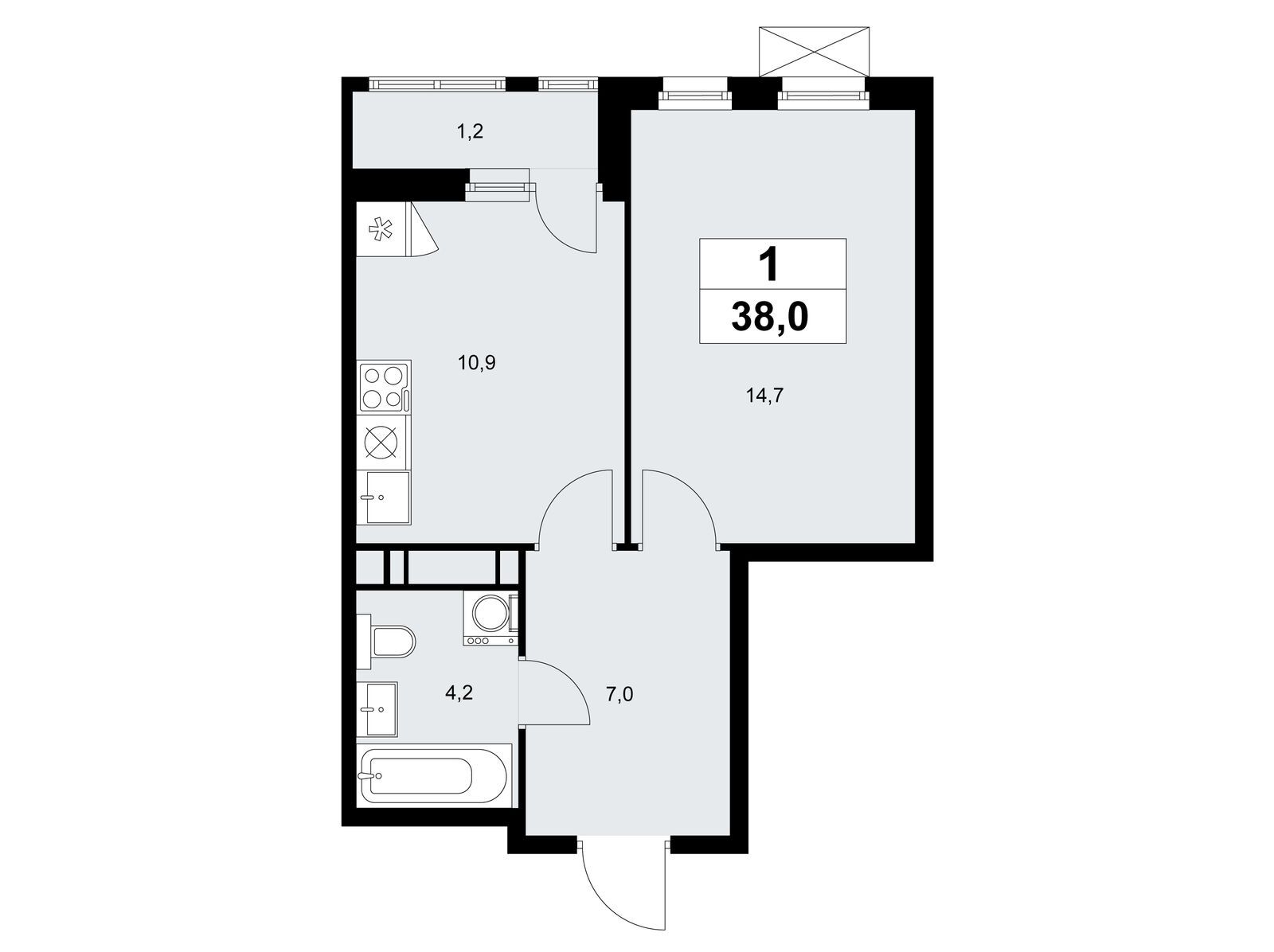 1-комнатная, 38.0 м², 14 этаж из 18, ЖК «Скандинавия»