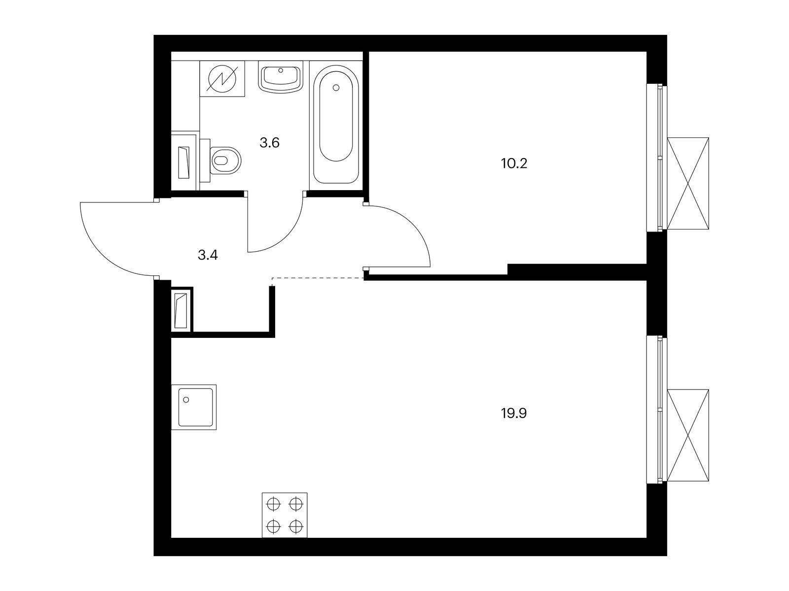 1-комнатная квартира, 37.1 кв.м, Большая Очаковская 2
