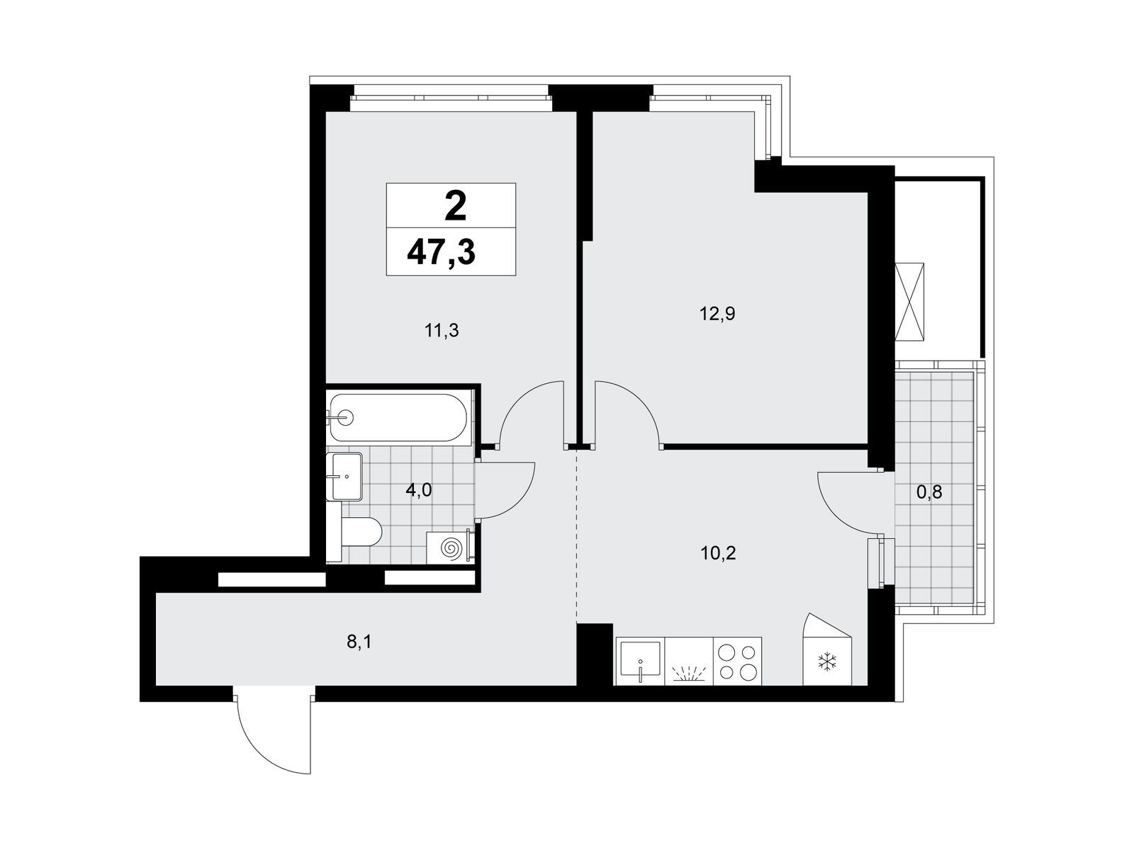 2-комнатная квартира, 47.3 кв.м, ЖК «Деснаречье» 2-комнатная квартира, 47.3 кв.м, ЖК «Деснаречье»
