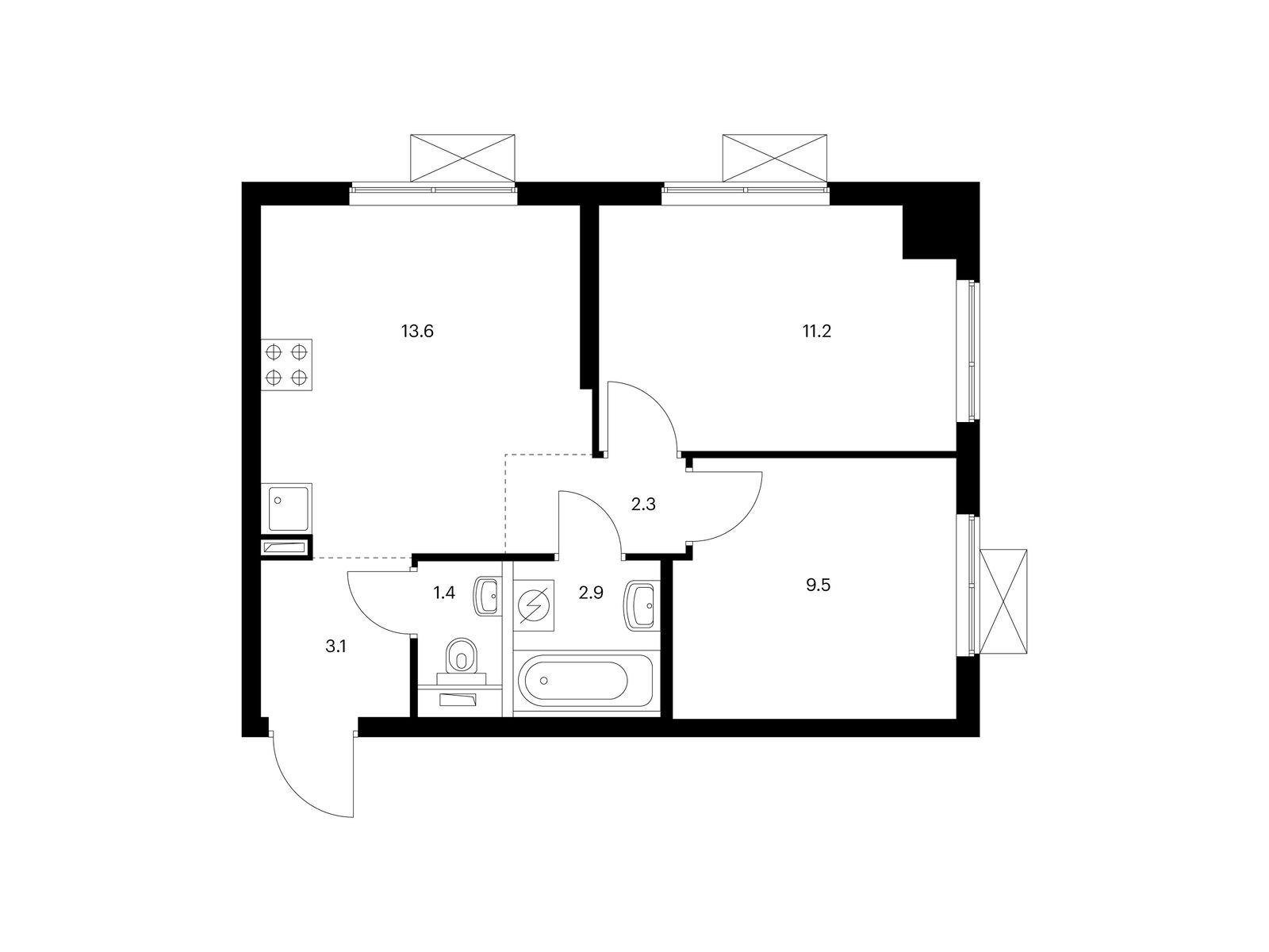 2-комнатная квартира, 44 кв.м, Большая Очаковская 2