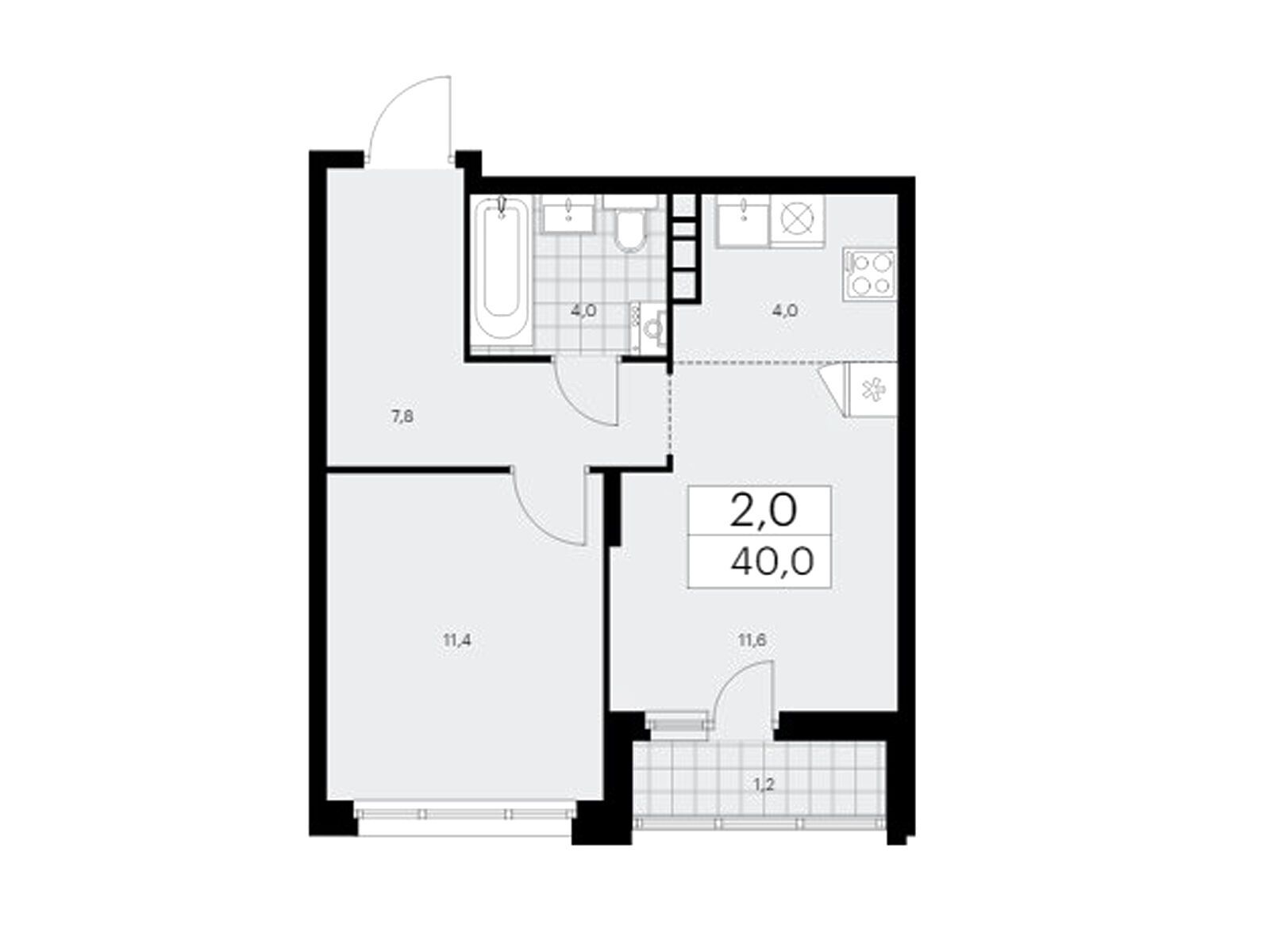 2-комнатная, 40 м2, ЖК «Прокшино» 2-комнатная, 40 м2, ЖК «Прокшино»