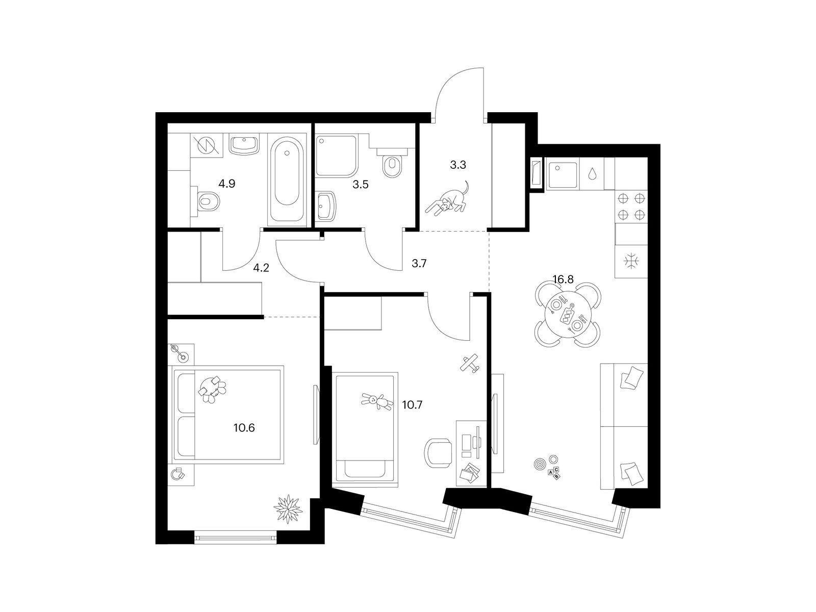 2-комнатная квартира, 57.7 кв.м, Кронштадтский 9
