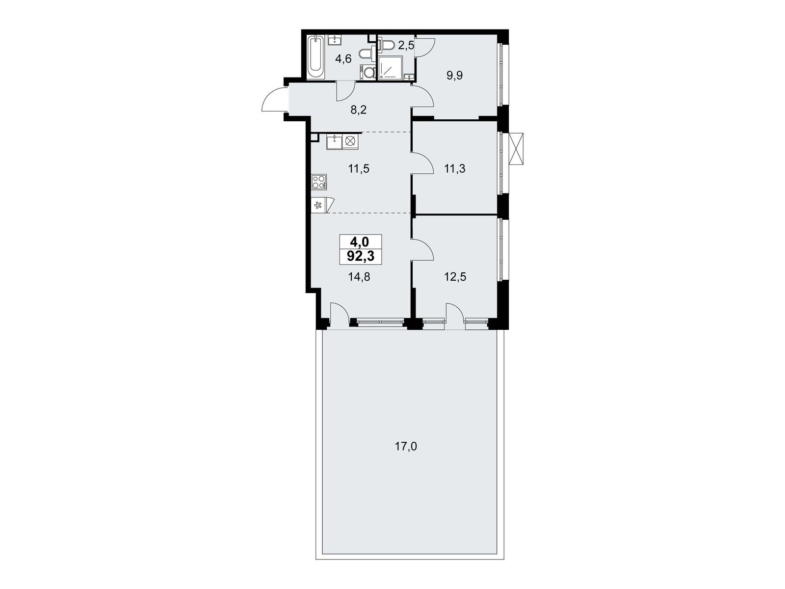 4-комнатная квартира, 92.3 кв.м, ЖК «Прокшино» 4-комнатная квартира, 92.3 кв.м, ЖК «Прокшино»