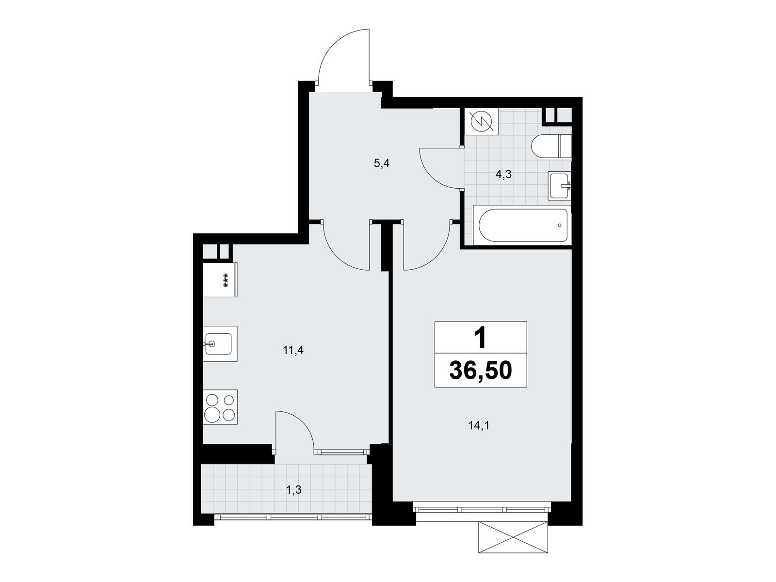 1-комнатная квартира, 36.5 кв.м, ЖК «Бунинские Кварталы» 1-комнатная квартира, 36.5 кв.м, ЖК «Бунинские Кварталы»