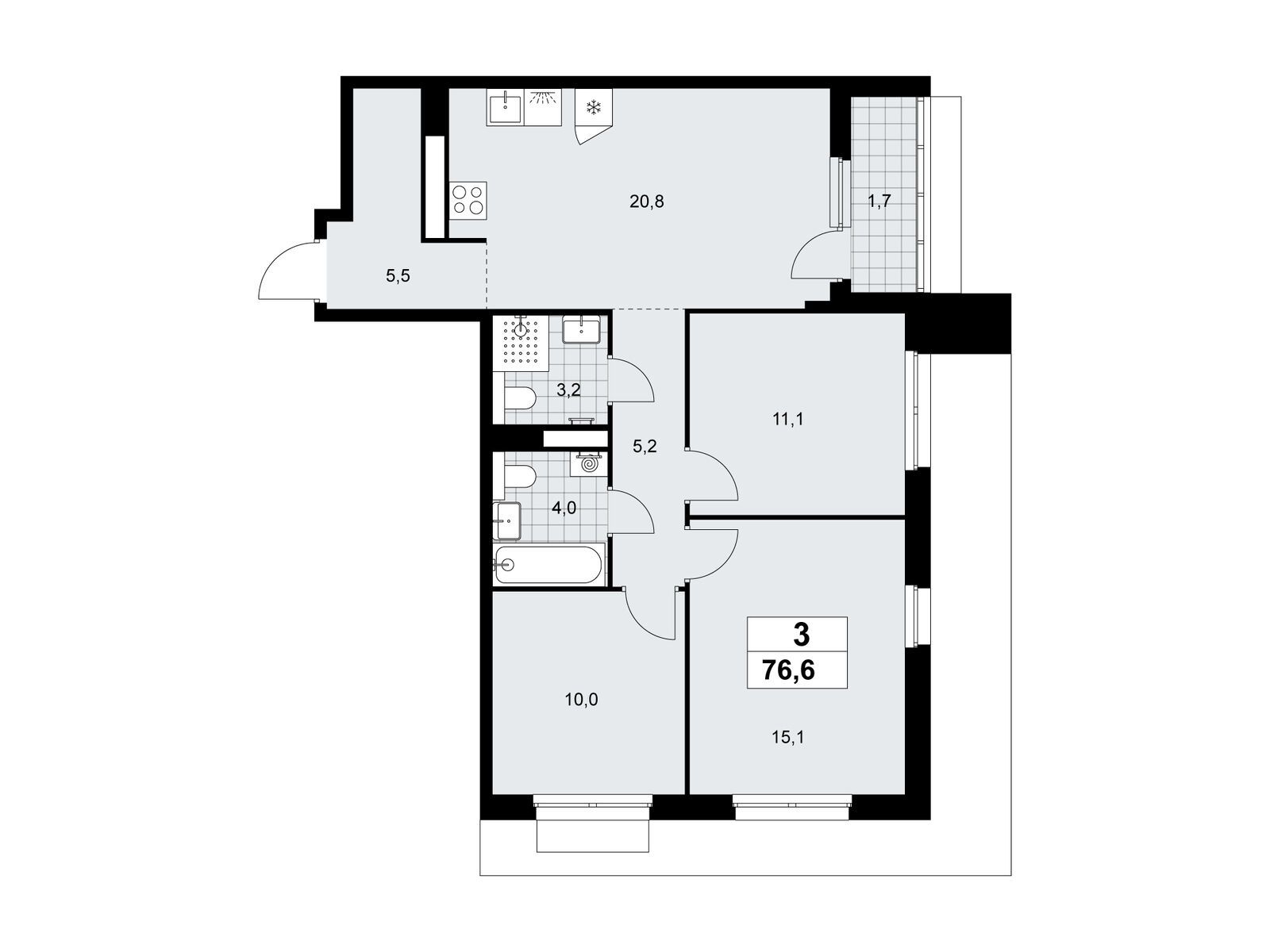 3-комнатная квартира, 76.6 кв.м, ЖК «Деснаречье» 3-комнатная квартира, 76.6 кв.м, ЖК «Деснаречье»