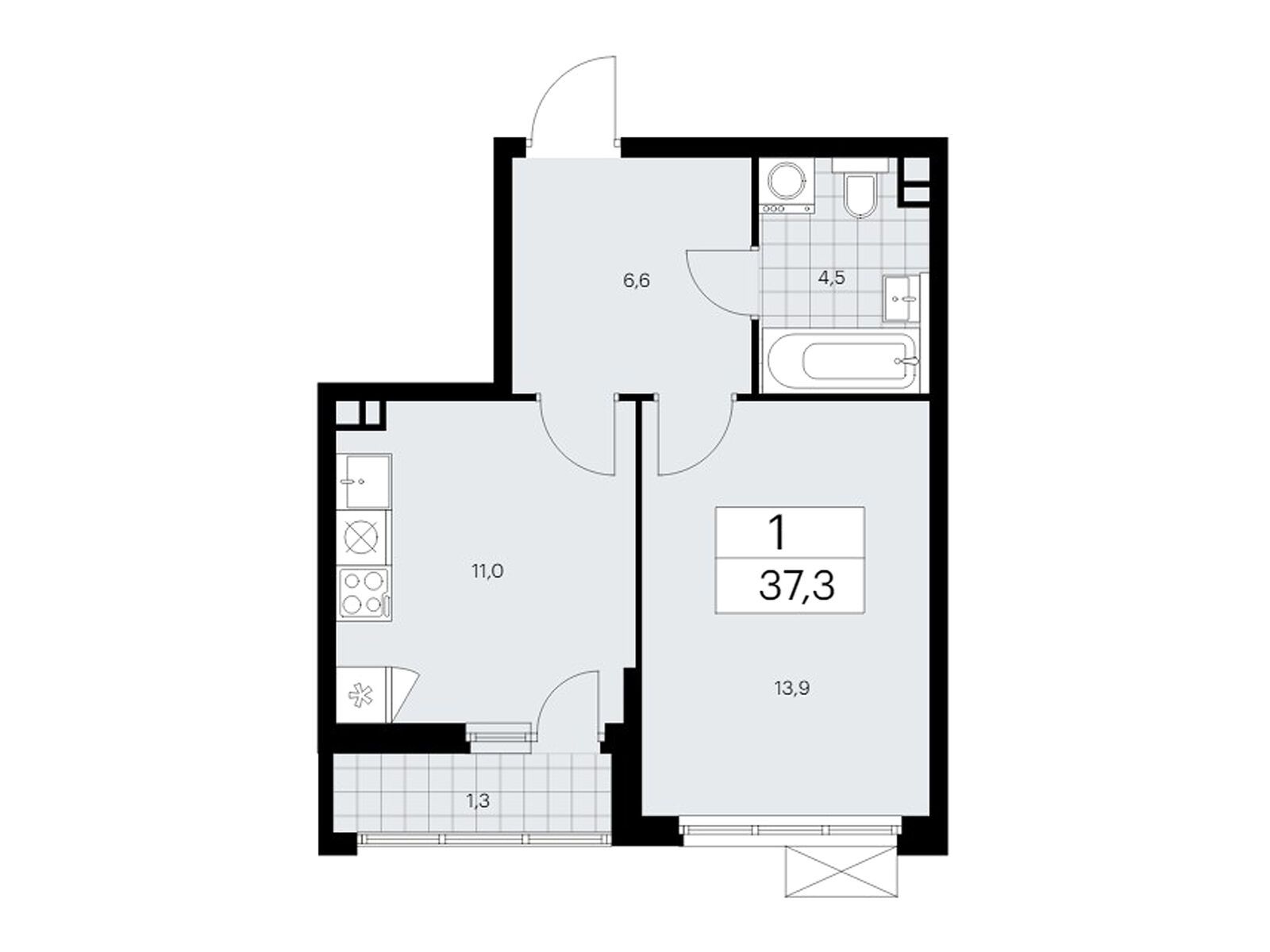 1-комнатная квартира, 37.3 кв.м, ЖК «Бунинские Кварталы» 1-комнатная квартира, 37.3 кв.м, ЖК «Бунинские Кварталы»