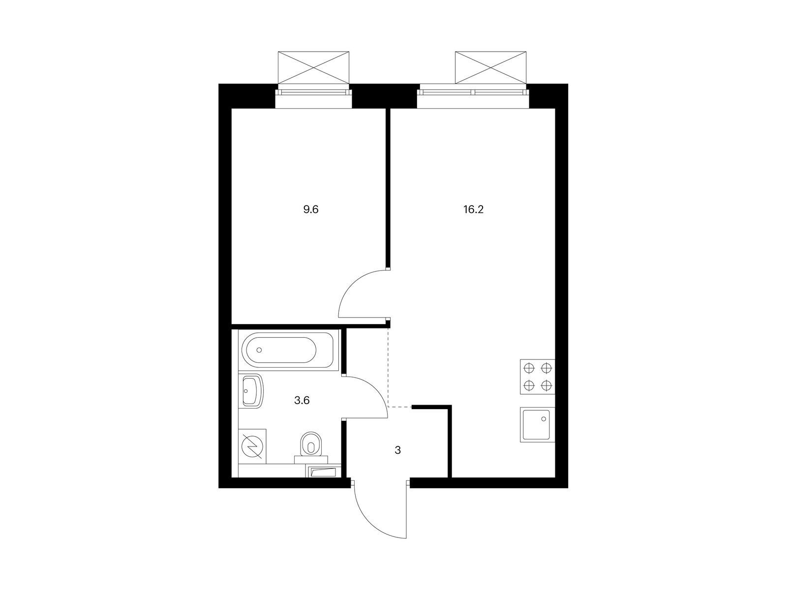 1-комнатная квартира, 32.4 кв.м, Ютаново