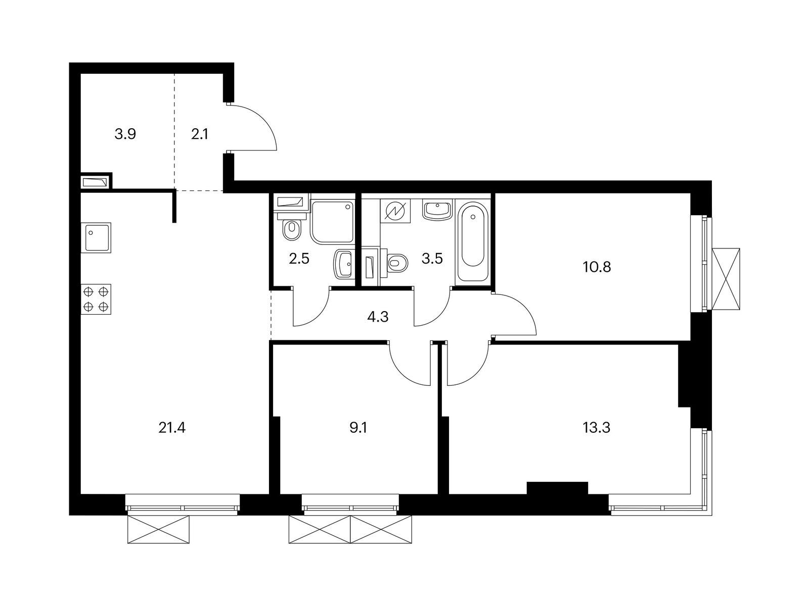 3-комнатная квартира, 70.9 кв.м, Новое Очаково