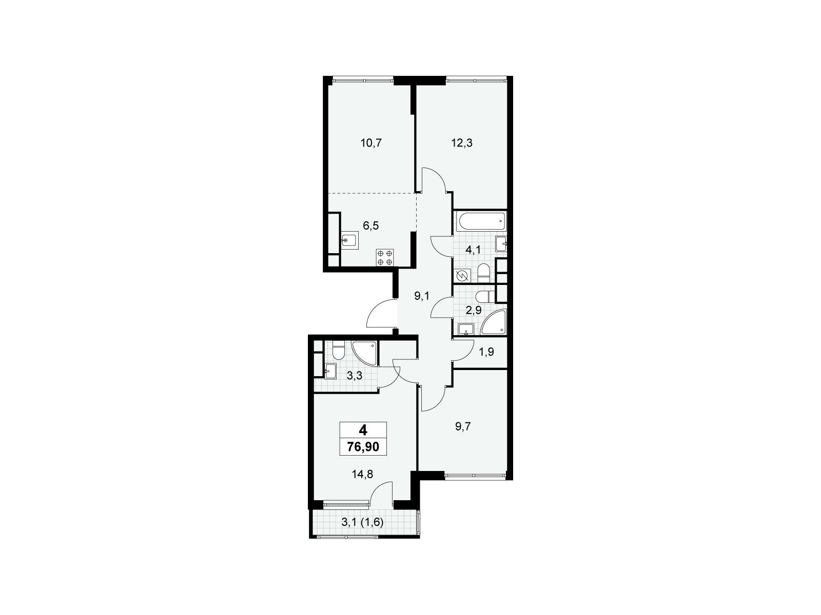 4-комнатная, 76.9 м2, ЖК «Южные сады» 4-комнатная, 76.9 м2, ЖК «Южные сады»